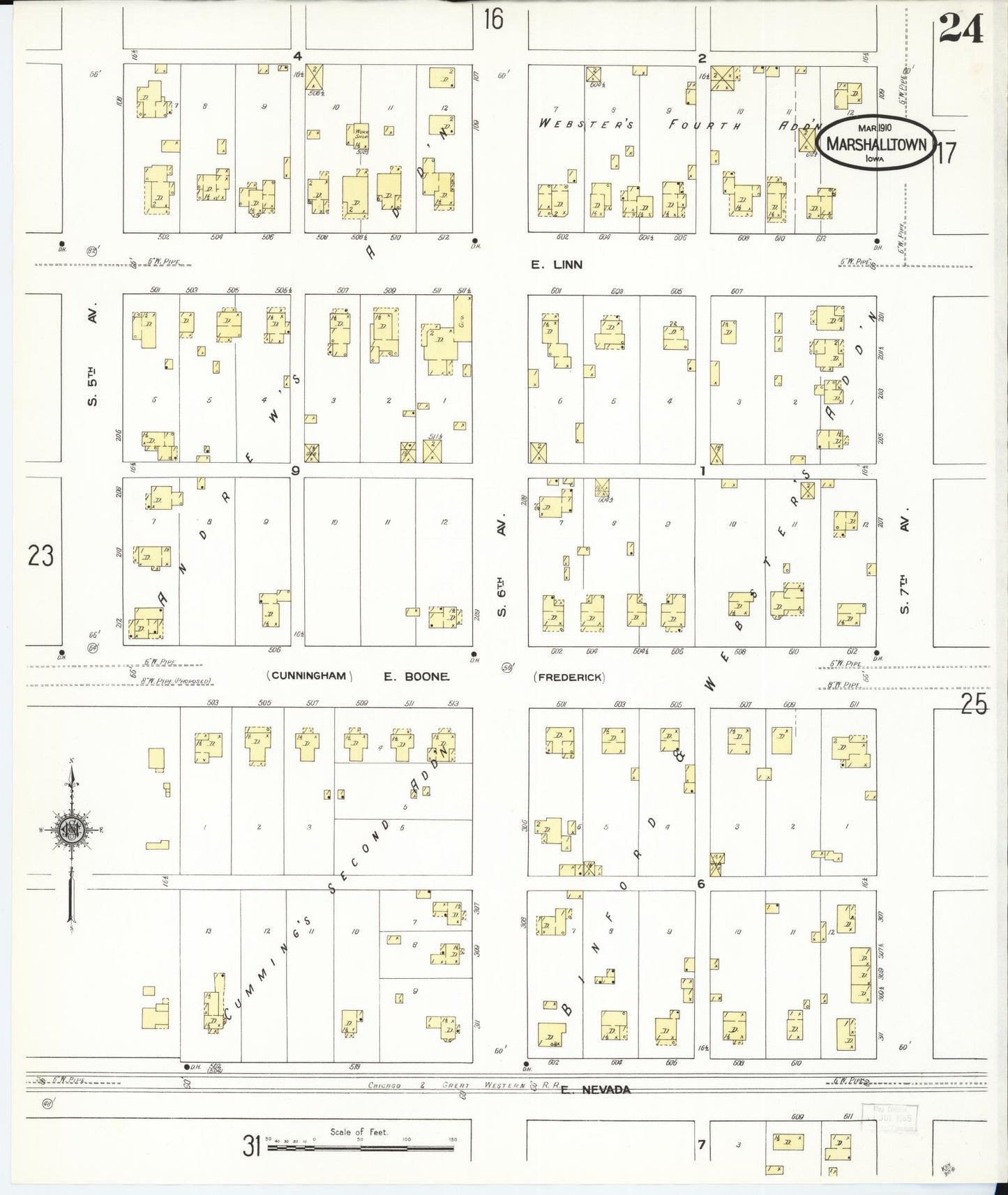 Sanborn Fire Insurance Map from Marshalltown, Marshall County, Iowa (1910), Sheet #0024 - Historic Sanborn Fire Insurance Map Print