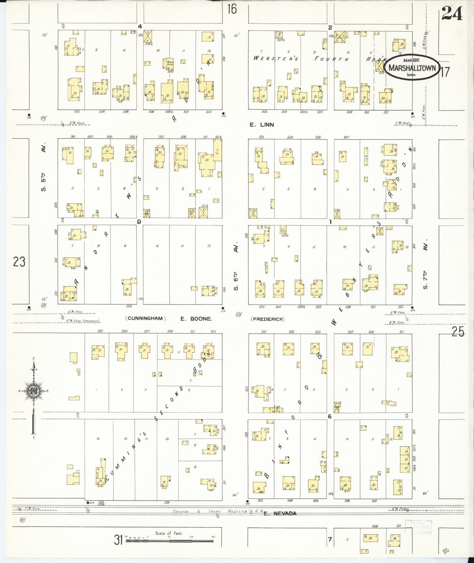 Sanborn Fire Insurance Map from Marshalltown, Marshall County, Iowa (1910), Sheet #0024 - Historic Sanborn Fire Insurance Map Print