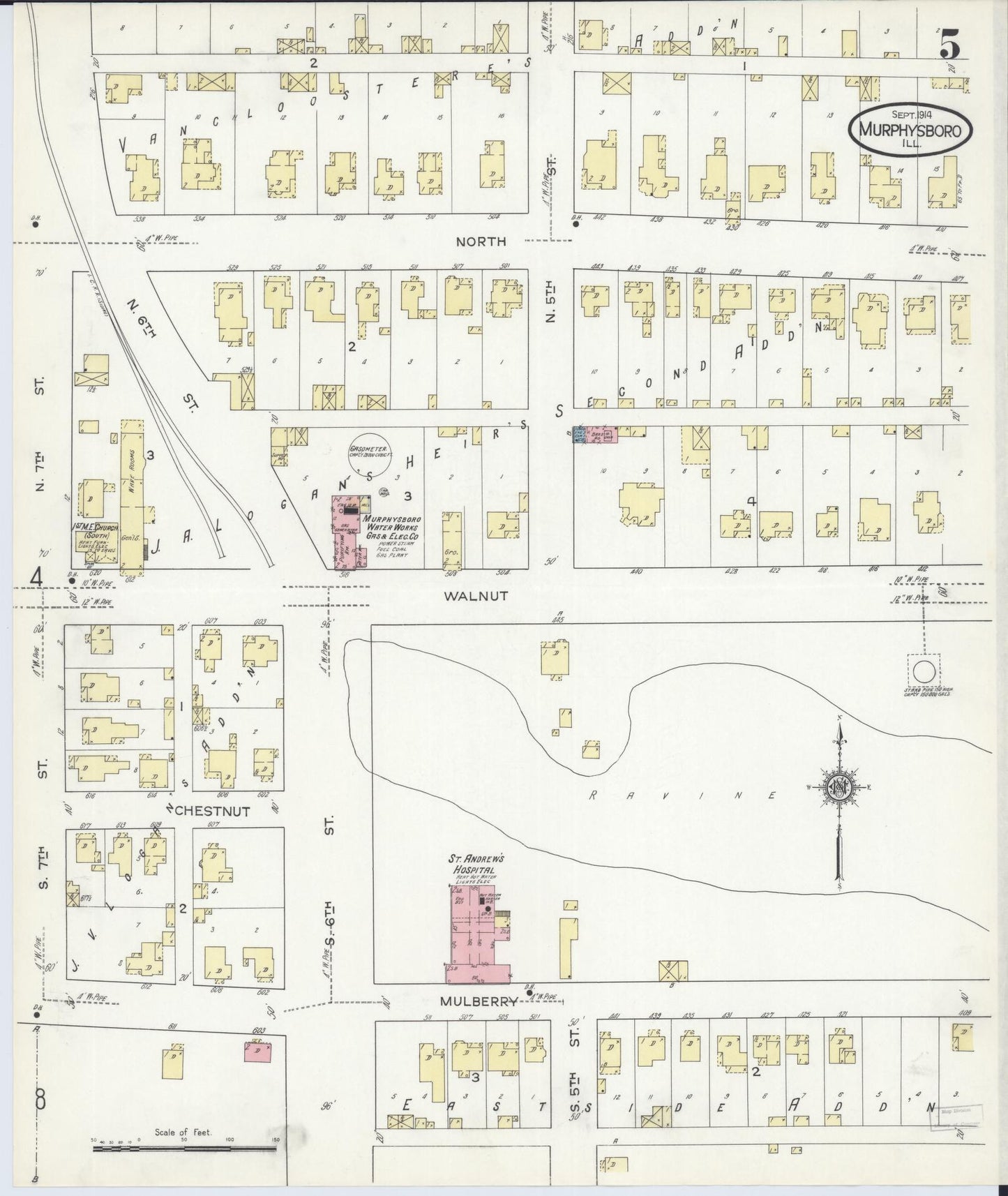 Sanborn Fire Insurance Map from Murphysboro, Jackson County, Illinois (1914), Sheet #0005 - Complete Map Set gallery image, historic Sanborn map, vintage wall art, Illinois Illinois