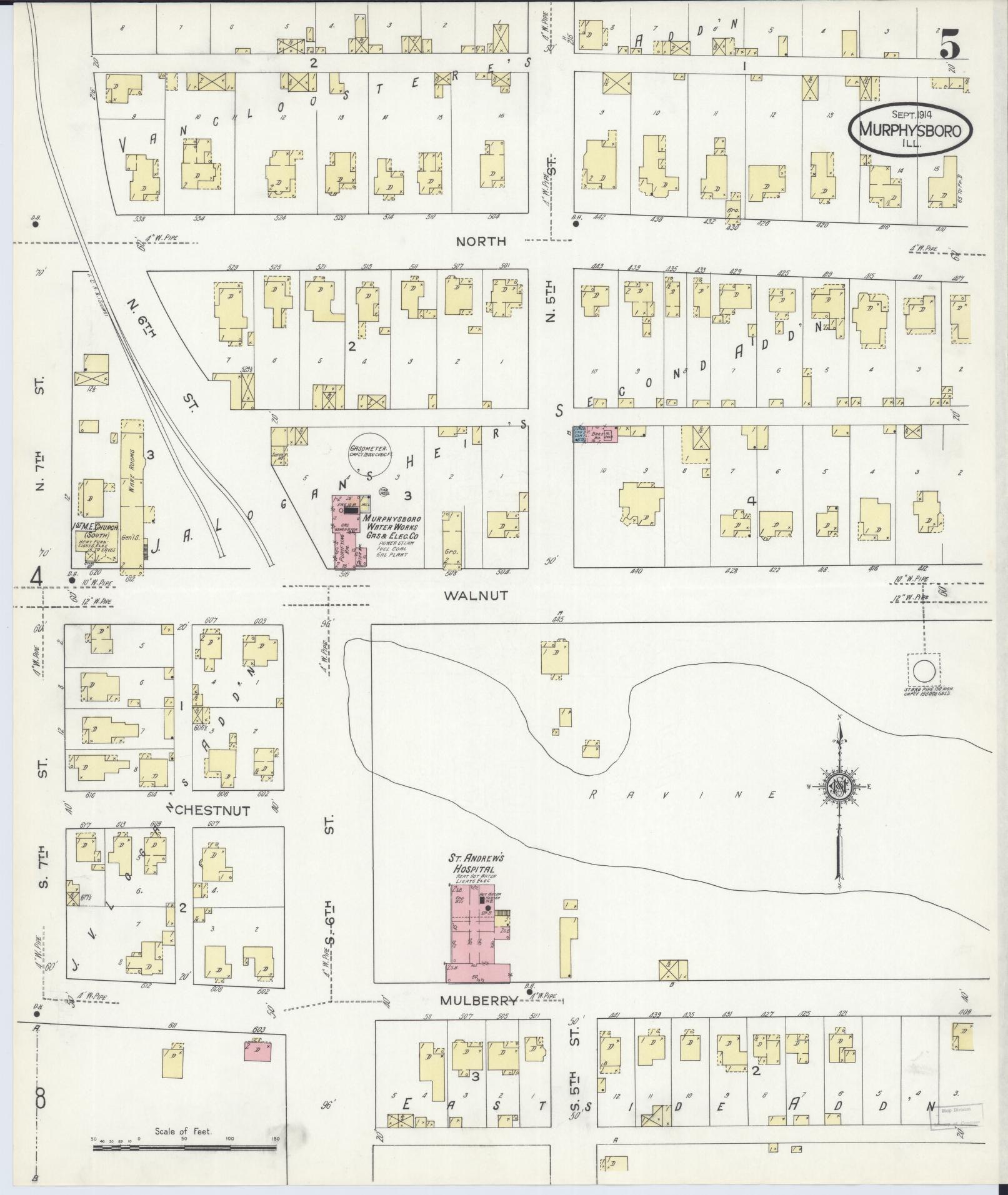 Sanborn Fire Insurance Map from Murphysboro, Jackson County, Illinois (1914), Sheet #0005 - Complete Map Set gallery image, historic Sanborn map, vintage wall art, Illinois Illinois