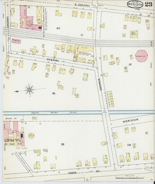 Sanborn Fire Insurance Map from Meriden, New Haven County, Connecticut (1891), Sheet #0023 - Historic Sanborn Fire Insurance Map Print, vintage old map wall art, antique decor, genealogy gift, Connecticut Connecticut map