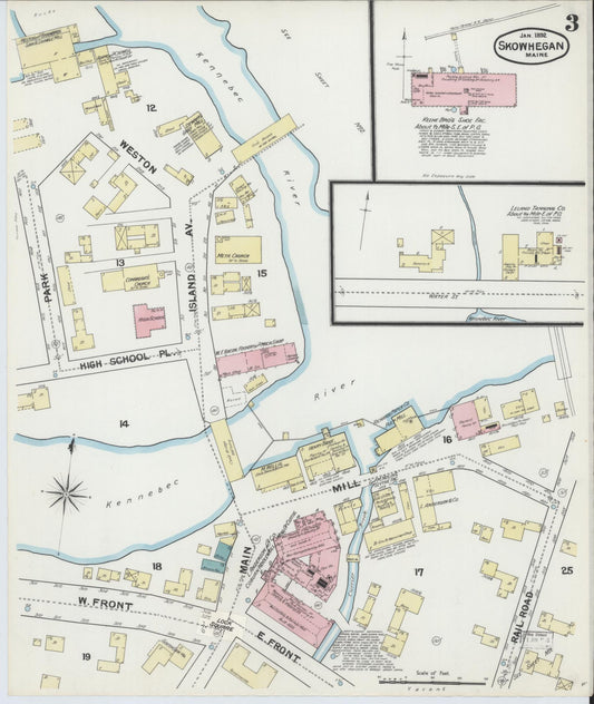 Sanborn Fire Insurance Map from Skowhegan, Somerset County, Maine (1892), Sheet #0003 - Historic Sanborn Fire Insurance Map Print, vintage old map wall art, antique decor, genealogy gift, Maine Maine map