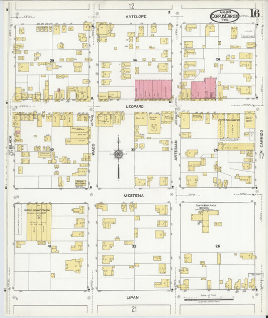 Sanborn Fire Insurance Map from Corpus Christi, Nueces County, Texas (1919), Sheet #0016 - Historic Sanborn Fire Insurance Map Print, vintage old map wall art, antique decor, genealogy gift, Texas Texas map