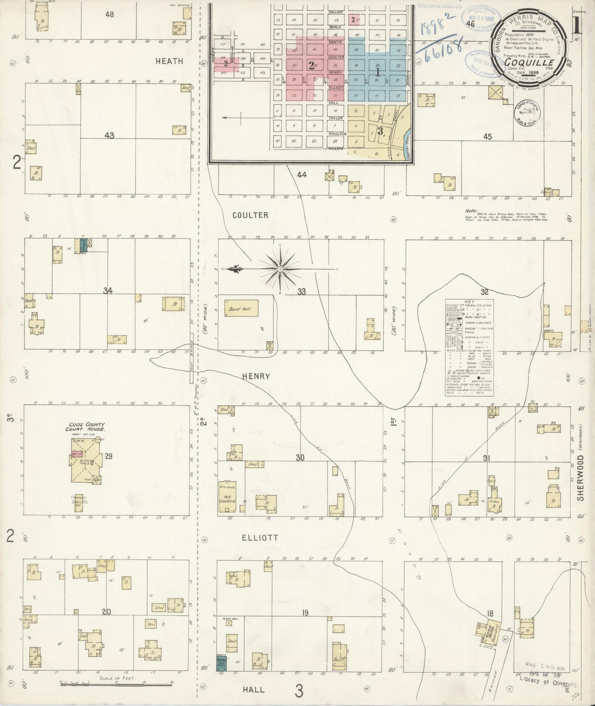 Sanborn Fire Insurance Map from Coquille, Coos County, Oregon (1898), Sheet #0001 - Historic Sanborn Fire Insurance Map Print, vintage old map wall art, antique decor, genealogy gift, Oregon Oregon map