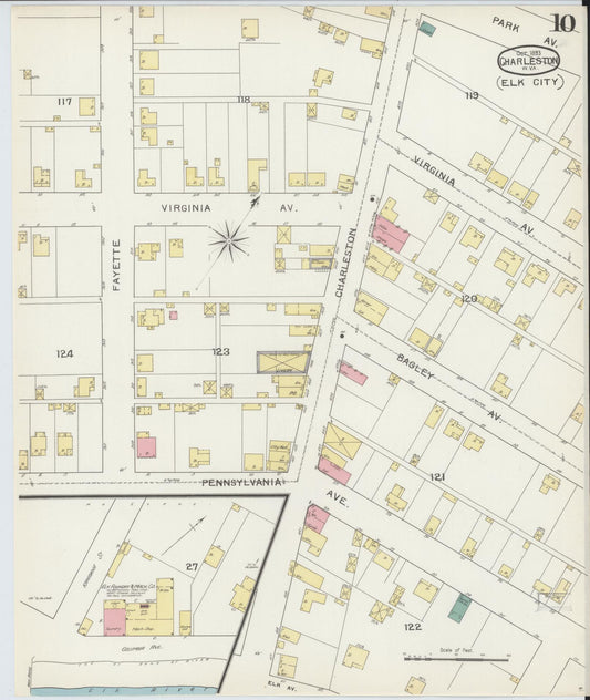Sanborn Fire Insurance Map from Charleston, Kanawha County, West Virginia (1893), Sheet #0010 - Historic Sanborn Fire Insurance Map Print, vintage old map wall art, antique decor, genealogy gift, West Virginia West Virginia map