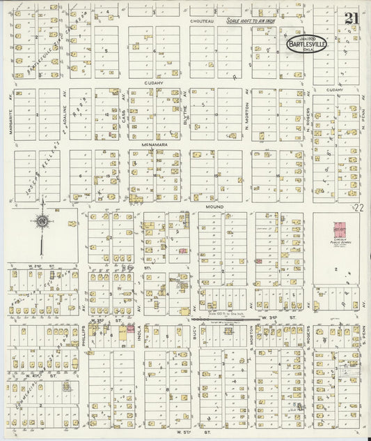 Sanborn Fire Insurance Map from Bartlesville, Washington County, Oklahoma (1920), Sheet #0021 - Historic Sanborn Fire Insurance Map Print, vintage old map wall art, antique decor, genealogy gift, Oklahoma Oklahoma map
