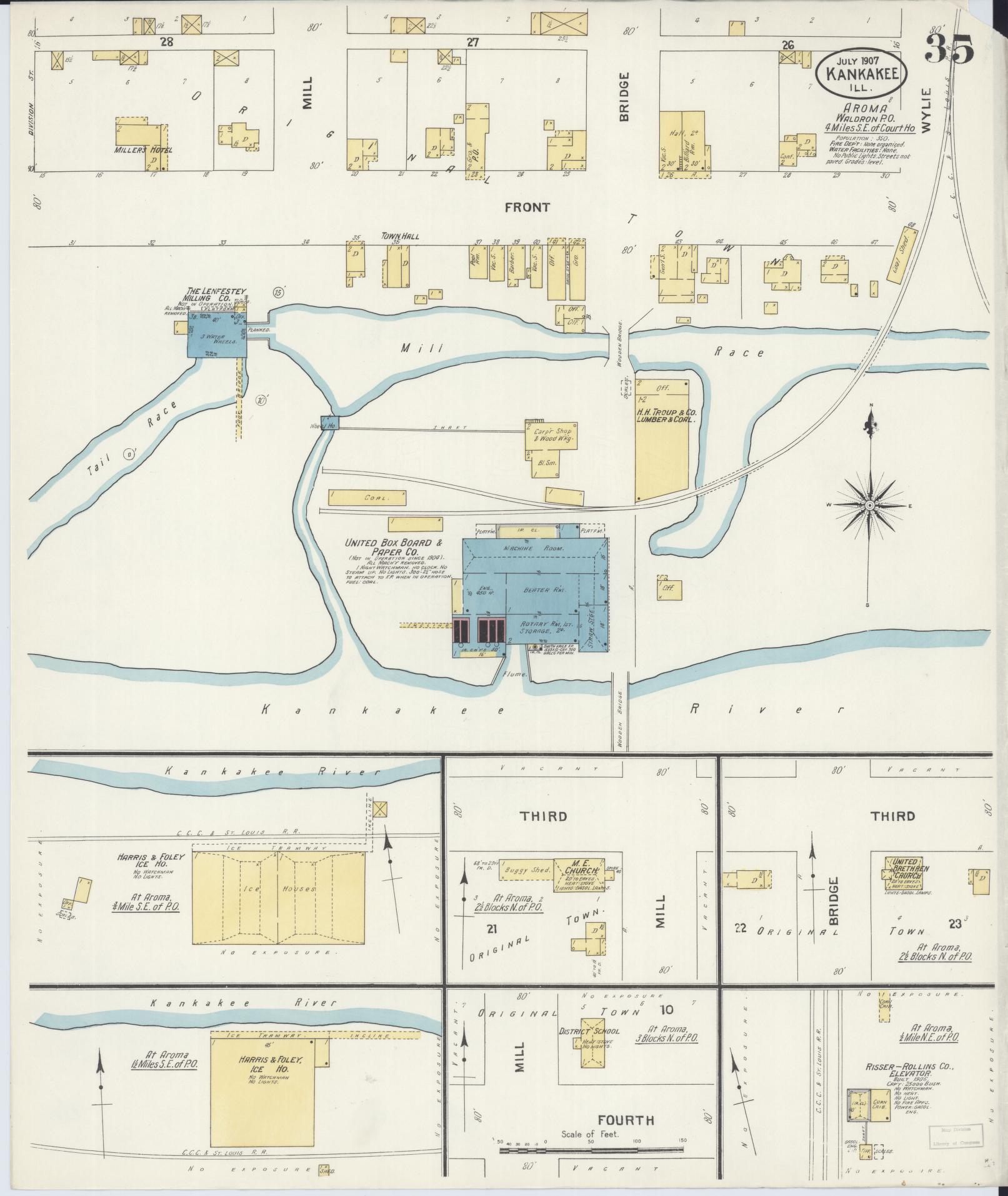 Sanborn Fire Insurance Map from Kankakee, Kankakee County, Illinois (1907), Sheet #0035 - Historic Sanborn Fire Insurance Map Print, vintage old map wall art, antique decor, genealogy gift, Illinois Illinois map