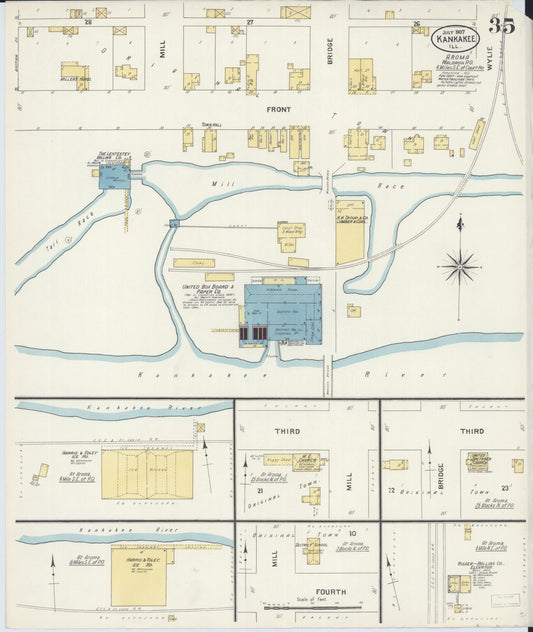 Sanborn Fire Insurance Map from Kankakee, Kankakee County, Illinois (1907), Sheet #0035 - Historic Sanborn Fire Insurance Map Print, vintage old map wall art, antique decor, genealogy gift, Illinois Illinois map