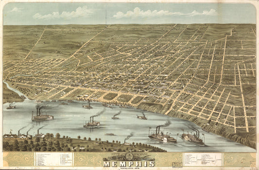 Bird's eye view of the city of Memphis, Tennessee 1870. (1870) – Historic Bird’s-Eye View Panorama Print