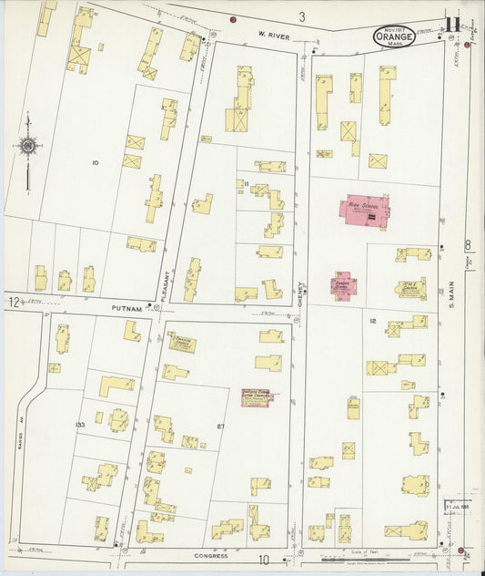 Sanborn Fire Insurance Map from Orange, Franklin County, Massachusetts (1917), Sheet #0011 - Historic Sanborn Fire Insurance Map Print, vintage old map wall art, antique decor, genealogy gift, Massachusetts Massachusetts map