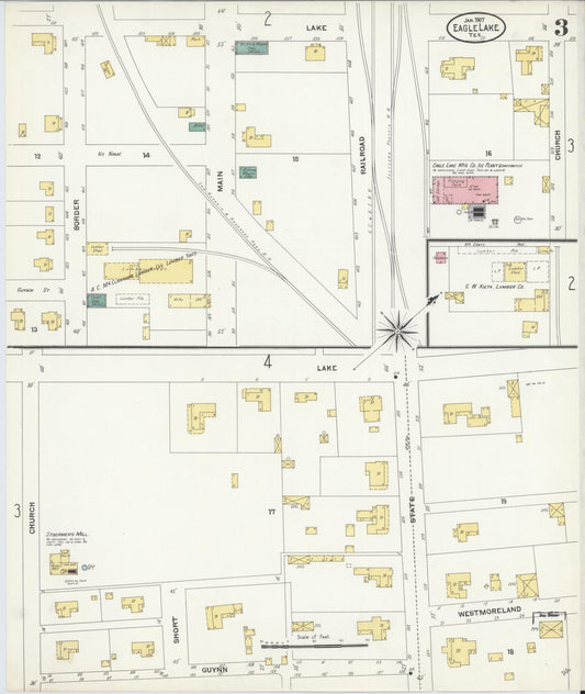 Sanborn Fire Insurance Map from Eagle Lake, Colorado County, Texas (1907), Sheet #0003 - Historic Sanborn Fire Insurance Map Print, vintage old map wall art, antique decor, genealogy gift, Texas Texas map