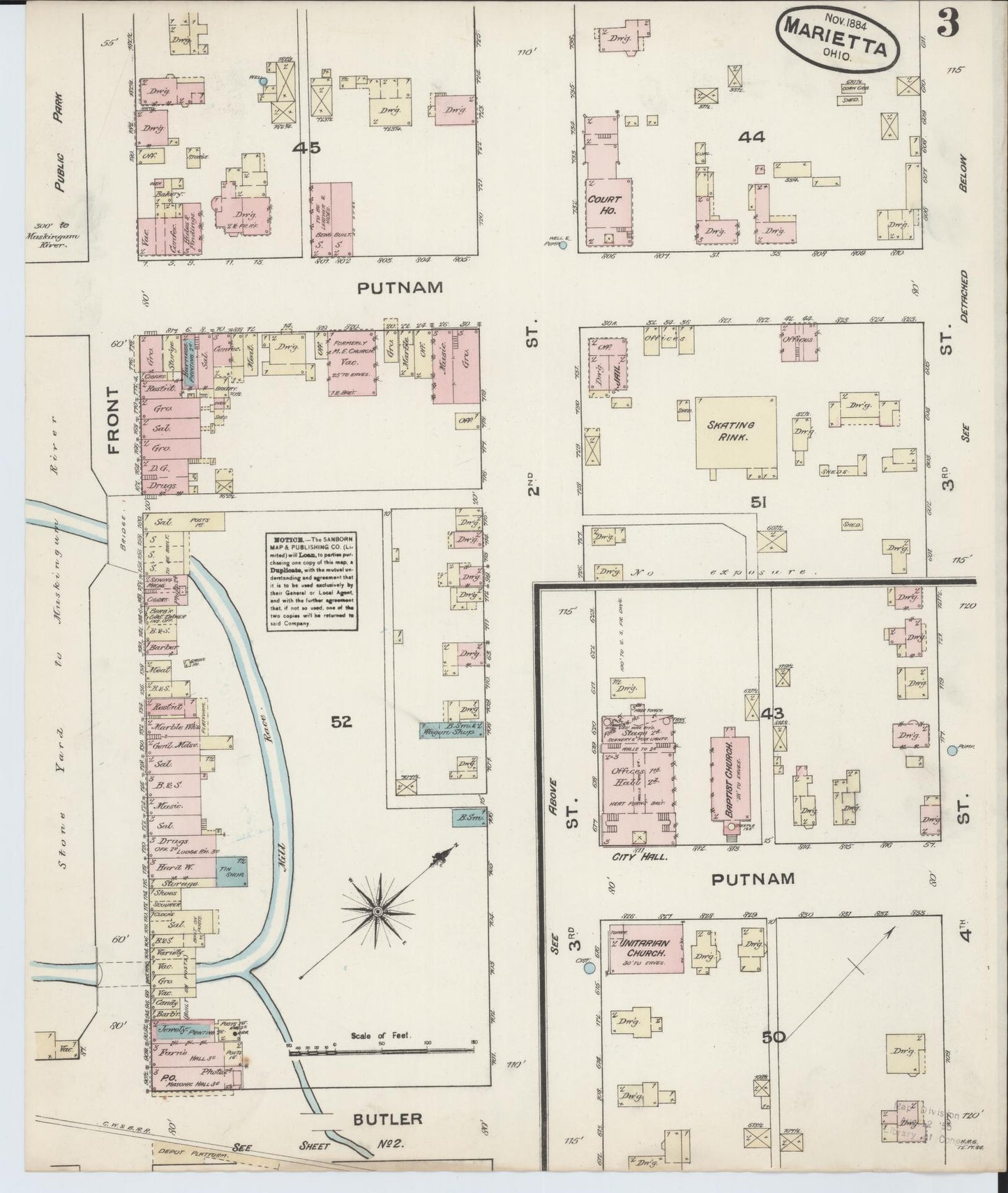 Sanborn Fire Insurance Map from Marietta, Washington County, Ohio (1884), Sheet #0003 - Historic Sanborn Fire Insurance Map Print, vintage old map wall art, antique decor, genealogy gift, Ohio Ohio map