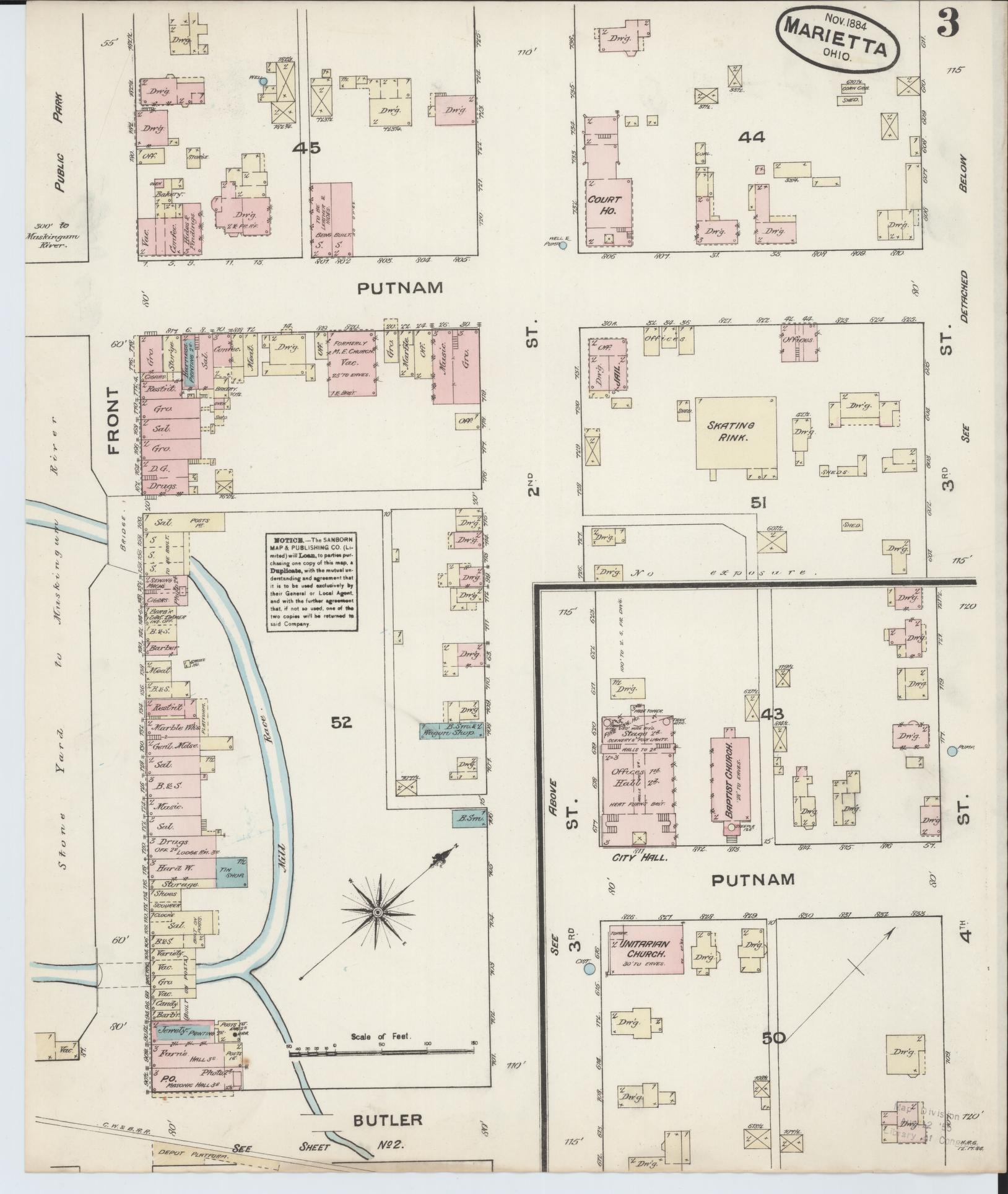 Sanborn Fire Insurance Map from Marietta, Washington County, Ohio (1884), Sheet #0003 - Historic Sanborn Fire Insurance Map Print, vintage old map wall art, antique decor, genealogy gift, Ohio Ohio map