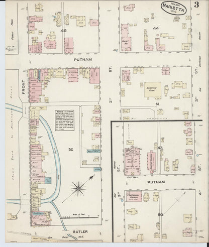 Sanborn Fire Insurance Map from Marietta, Washington County, Ohio (1884), Sheet #0003 - Historic Sanborn Fire Insurance Map Print, vintage old map wall art, antique decor, genealogy gift, Ohio Ohio map