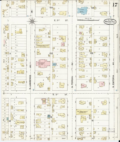 Sanborn Fire Insurance Map from Wichita, Sedgwick County, Kansas (1887), Sheet #0017 - Complete Map Set gallery image, historic Sanborn map, vintage wall art, Kansas Kansas