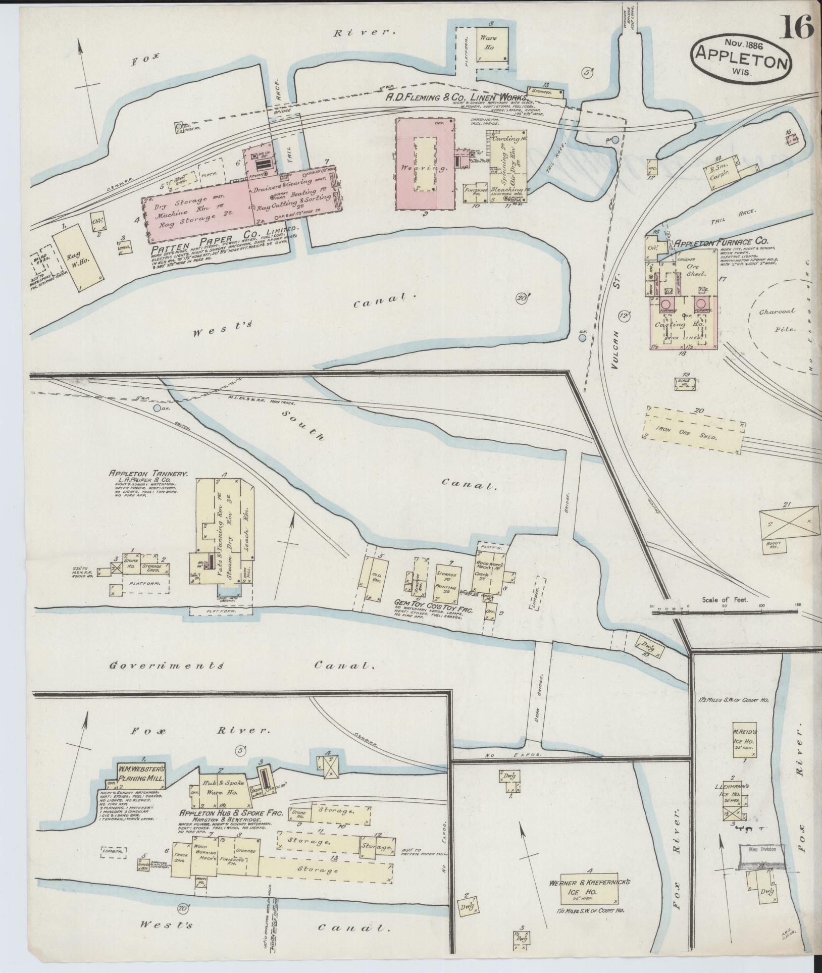 Sanborn Fire Insurance Map from Appleton, Outagamie County, Wisconsin (1886), Sheet #0016 - Complete Map Set gallery image, historic Sanborn map, vintage wall art, Wisconsin Wisconsin