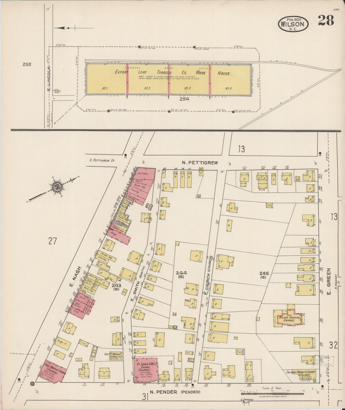 Sanborn Fire Insurance Map from Wilson, Wilson County, North Carolina (1922), Sheet #0028 - Historic Sanborn Fire Insurance Map Print, vintage old map wall art, antique decor, genealogy gift, North Carolina North Carolina map