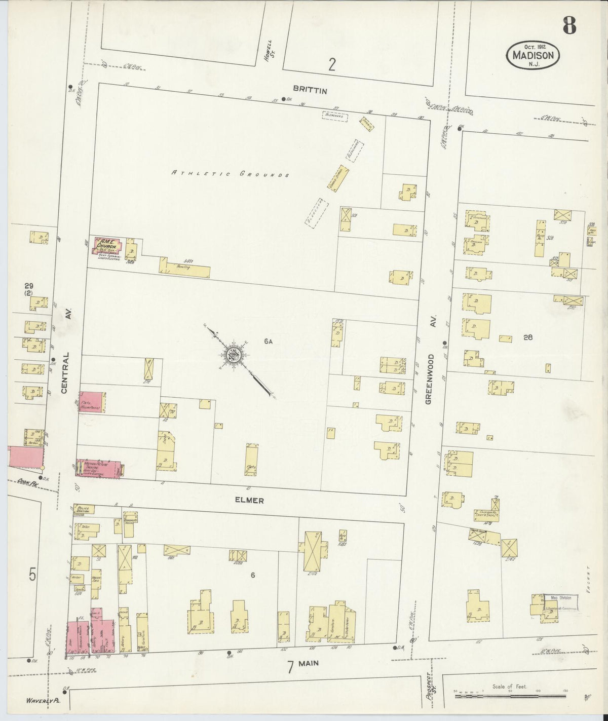 Sanborn Fire Insurance Map from Madison, Morris County, New Jersey (1912), Sheet #0008 - Complete Map Set gallery image, historic Sanborn map, vintage wall art, New Jersey New Jersey