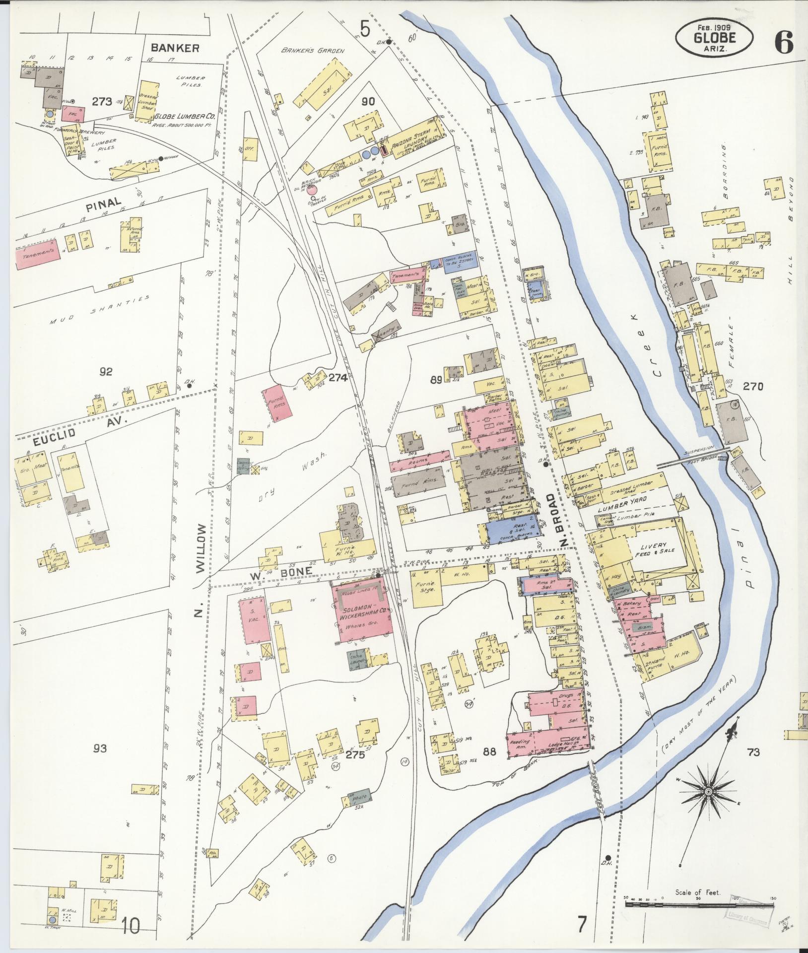Sanborn Fire Insurance Map from Globe, Gila County, Arizona (1909), Sheet #0006 - Historic Sanborn Fire Insurance Map Print, vintage old map wall art, antique decor, genealogy gift, Arizona Arizona map