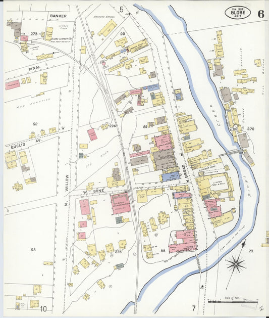 Sanborn Fire Insurance Map from Globe, Gila County, Arizona (1909), Sheet #0006 - Historic Sanborn Fire Insurance Map Print, vintage old map wall art, antique decor, genealogy gift, Arizona Arizona map