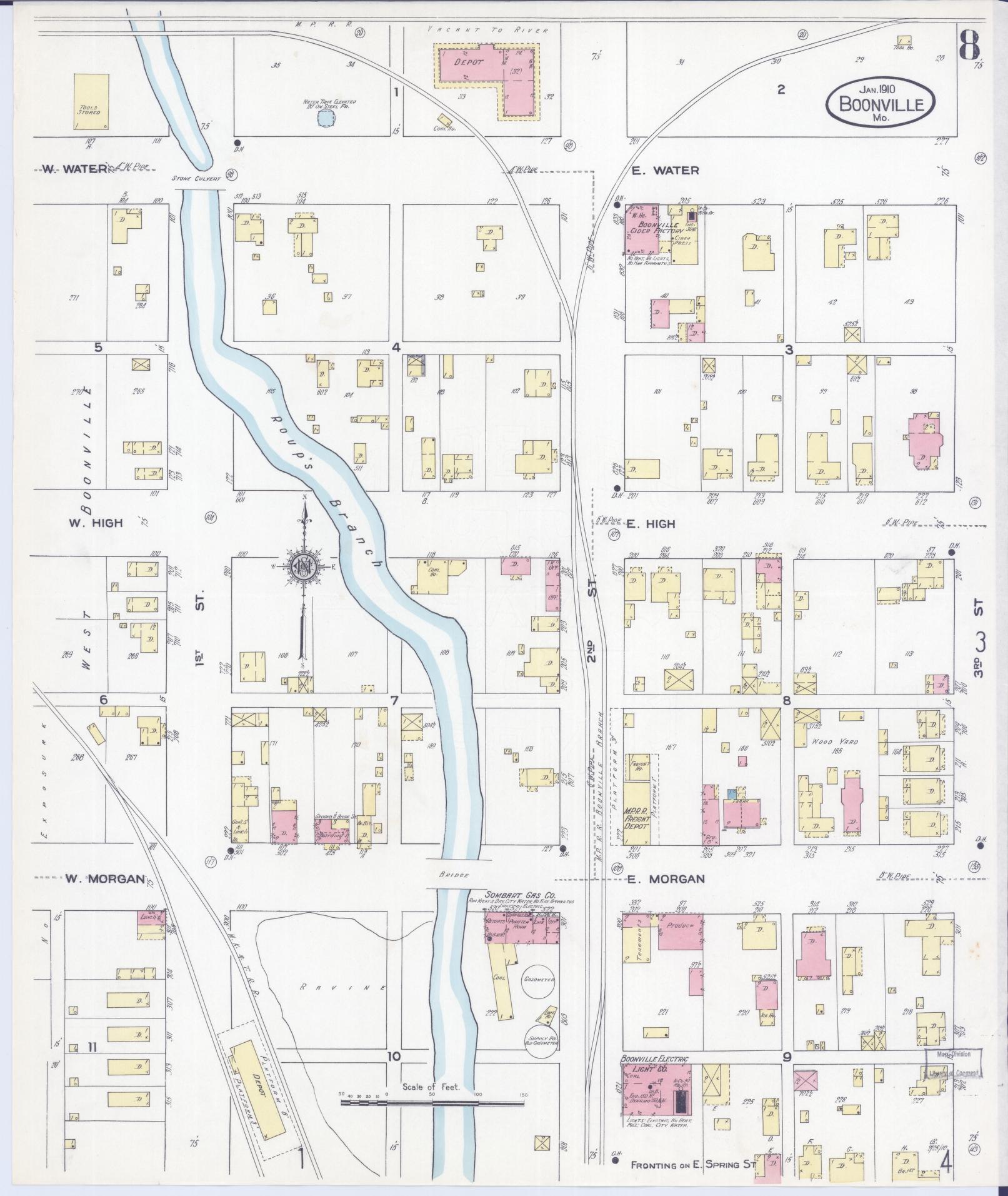 Sanborn Fire Insurance Map from Boonville, Cooper County, Missouri (1910), Sheet #0008 - Complete Map Set gallery image, historic Sanborn map, vintage wall art, Missouri Missouri