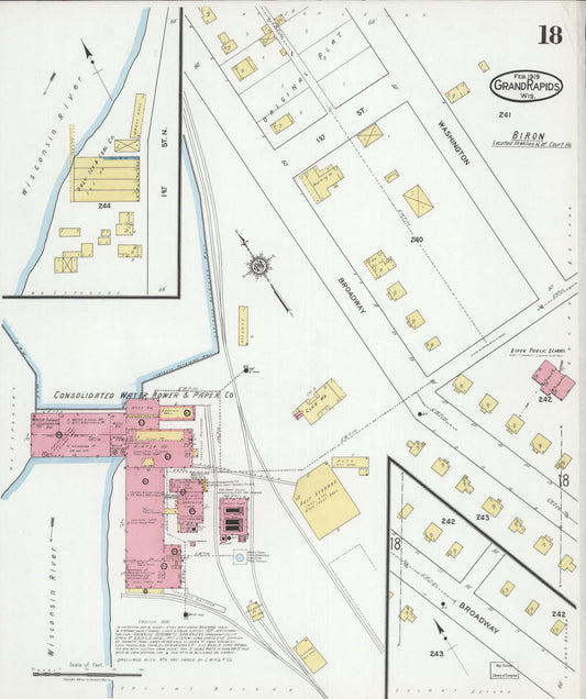 Sanborn Fire Insurance Map from Grand Rapids, Wood County, Wisconsin (1919), Sheet #0018 - Historic Sanborn Fire Insurance Map Print, vintage old map wall art, antique decor, genealogy gift, Wisconsin Wisconsin map