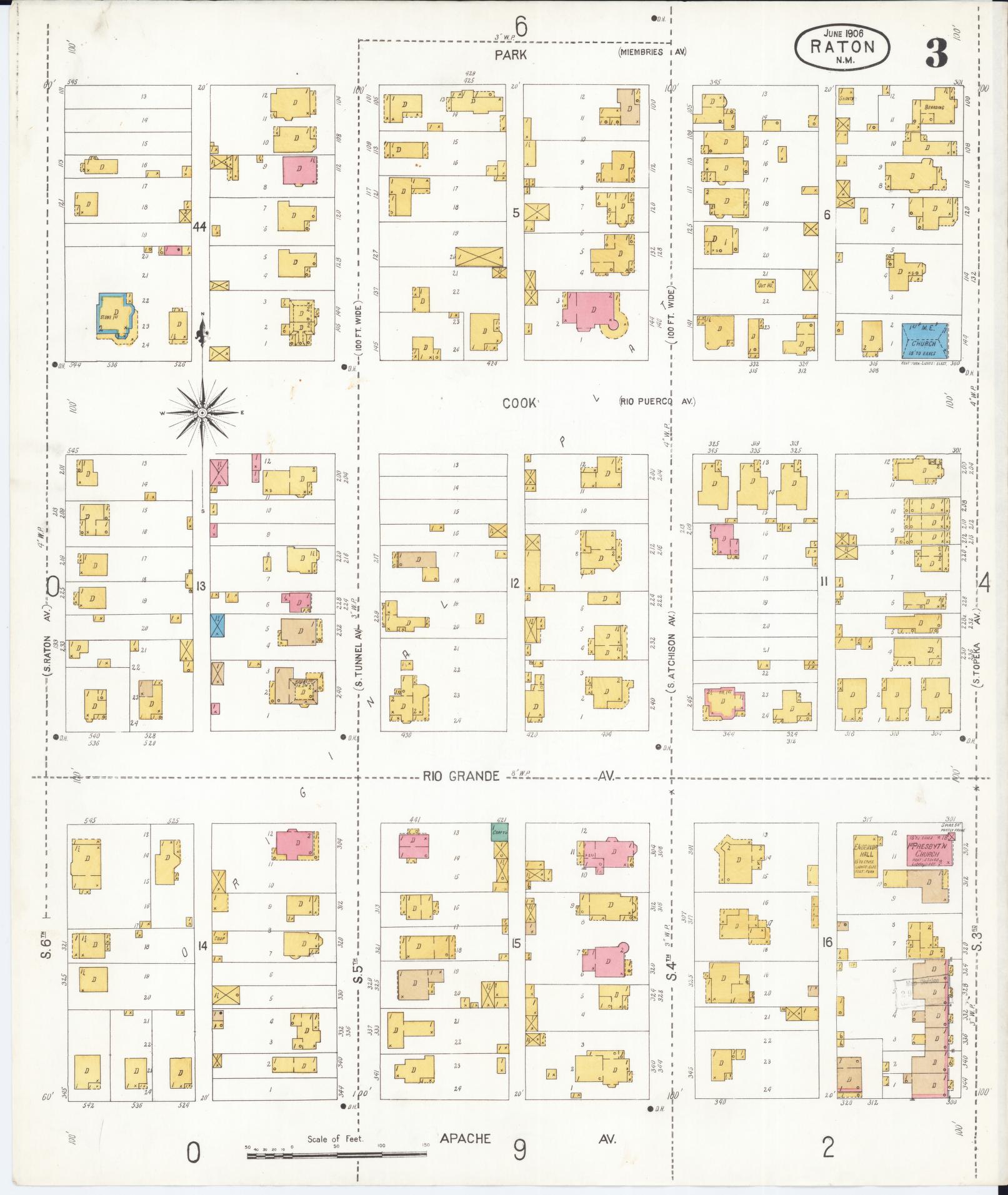 Sanborn Fire Insurance Map from Raton, Colfax County, New Mexico (1906), Sheet #0003 - Complete Map Set gallery image, historic Sanborn map, vintage wall art, New Mexico New Mexico