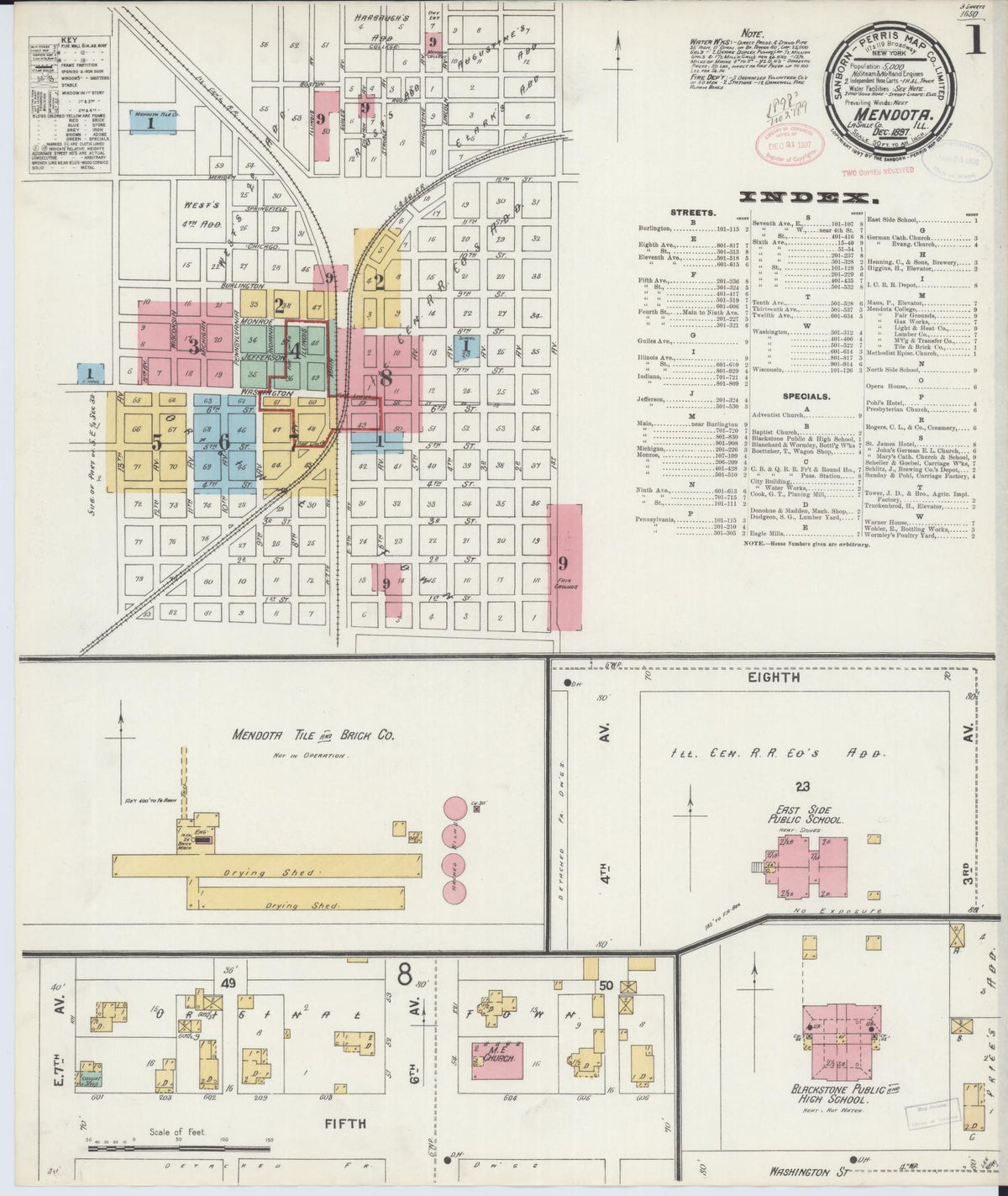 Sanborn Fire Insurance Map from Mendota, La Salle County, Illinois (1897), Sheet #0001 - Complete Map Set gallery image, historic Sanborn map, vintage wall art, Illinois Illinois
