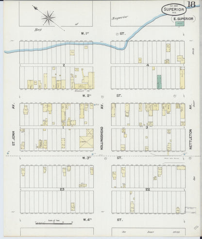 Sanborn Fire Insurance Map from Superior, Douglas County, Wisconsin (1889), Sheet #0018 - Historic Sanborn Fire Insurance Map Print, vintage old map wall art, antique decor, genealogy gift, Wisconsin Wisconsin map