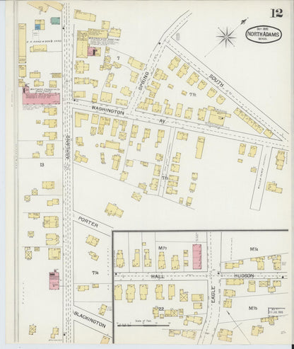 Sanborn Fire Insurance Map from North Adams, Berkshire County, Massachusetts (1892), Sheet #0012 - Historic Sanborn Fire Insurance Map Print, vintage old map wall art, antique decor, genealogy gift, Massachusetts Massachusetts map