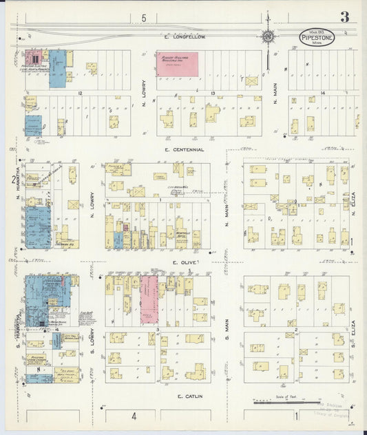 Sanborn Fire Insurance Map from Pipestone, Pipestone County, Minnesota (1913), Sheet #0003 - Historic Sanborn Fire Insurance Map Print, vintage old map wall art, antique decor, genealogy gift, Minnesota Minnesota map