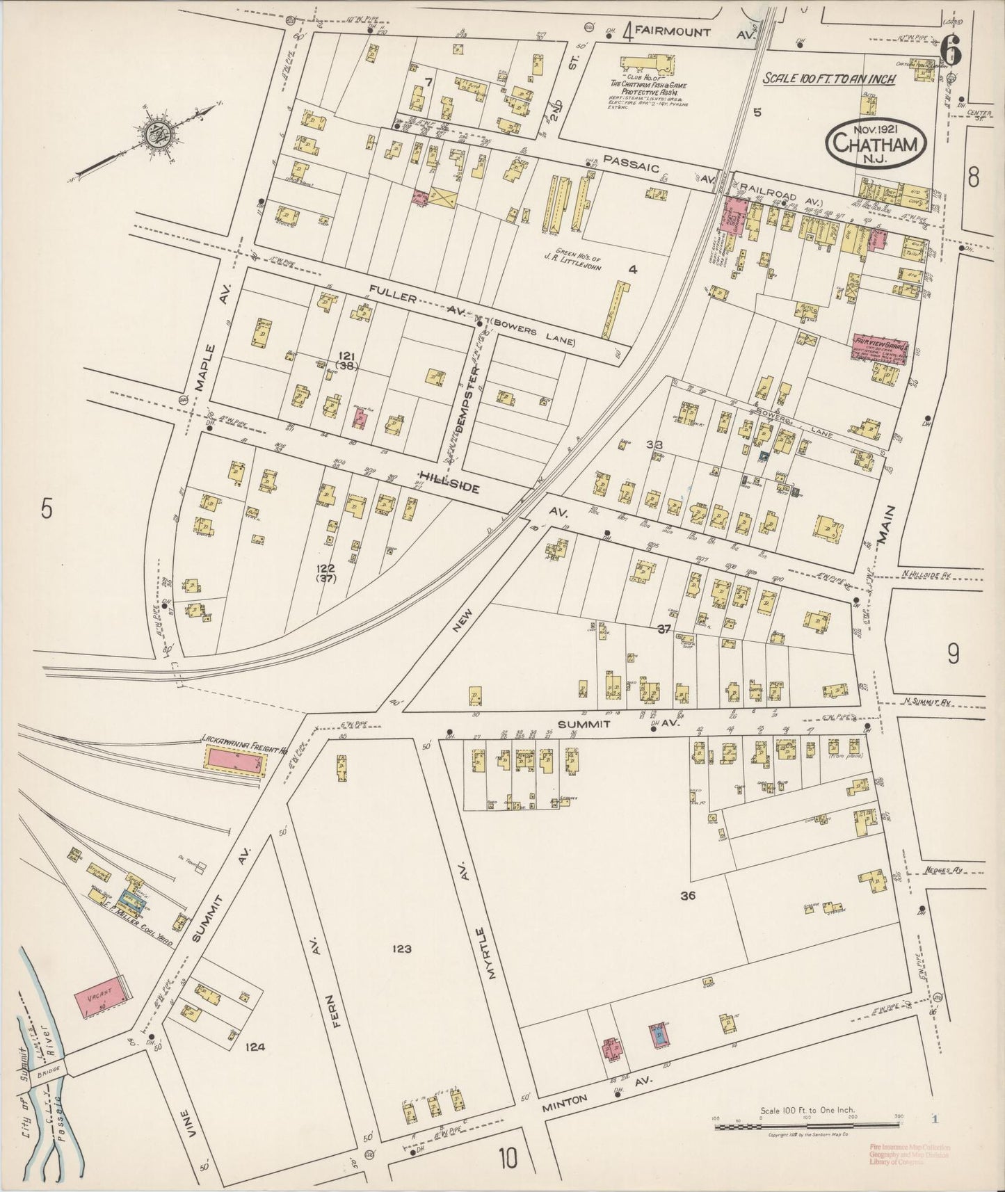 Sanborn Fire Insurance Map from Chatham, Morris County, New Jersey (1921), Sheet #0006 - Complete Map Set gallery image, historic Sanborn map, vintage wall art, New Jersey New Jersey