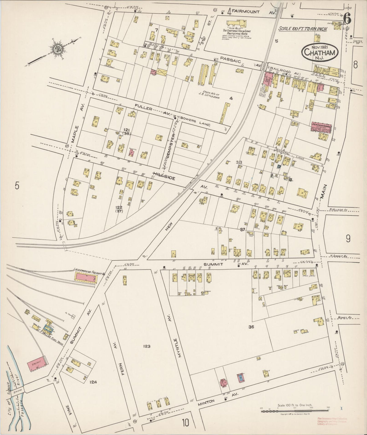Sanborn Fire Insurance Map from Chatham, Morris County, New Jersey (1921), Sheet #0006 - Complete Map Set gallery image, historic Sanborn map, vintage wall art, New Jersey New Jersey