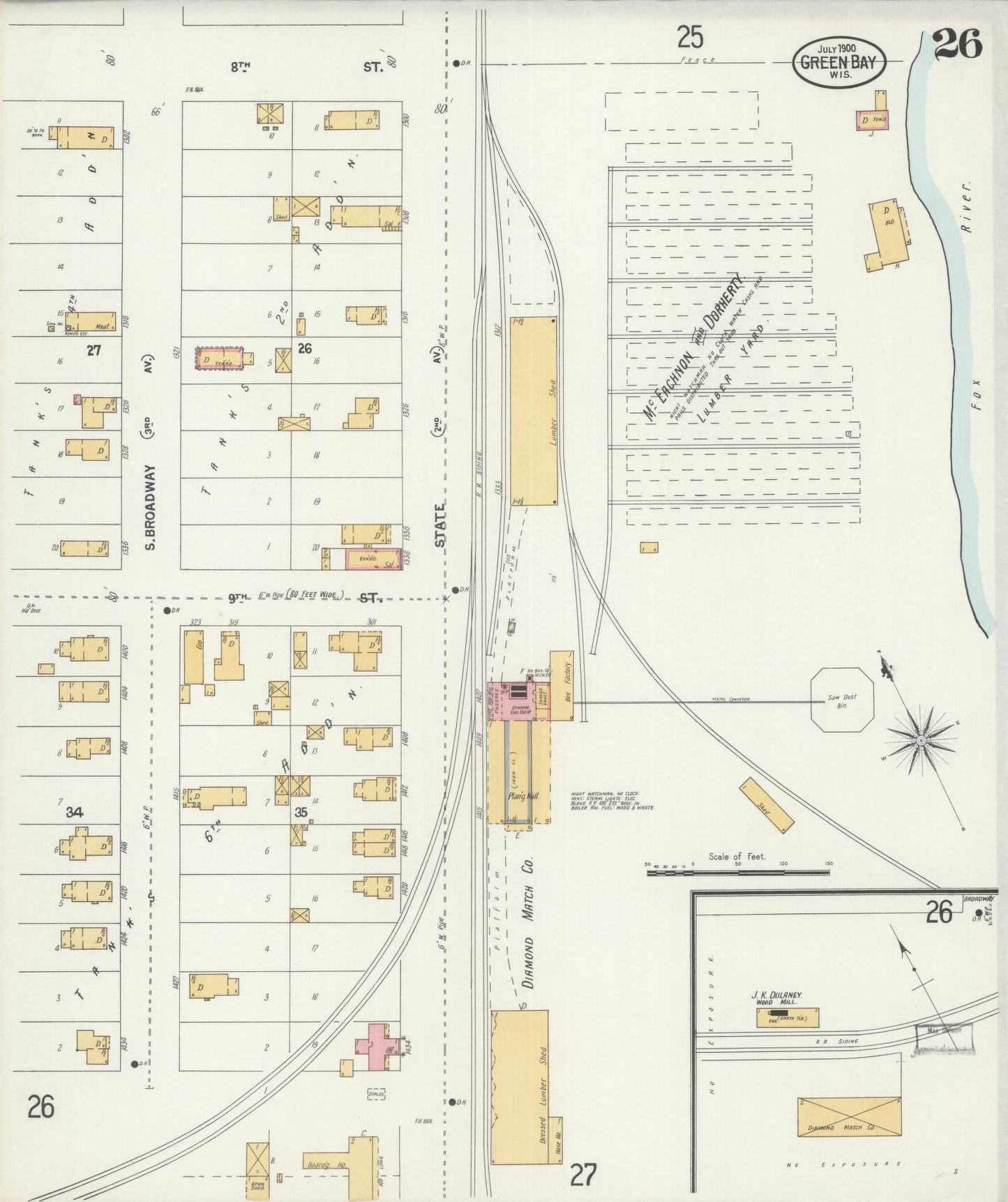 Sanborn Fire Insurance Map from Green Bay, Brown County, Wisconsin (1900), Sheet #0026 - Complete Map Set gallery image, historic Sanborn map, vintage wall art, Wisconsin Wisconsin