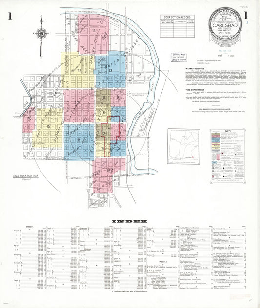 Sanborn Fire Insurance Map from Carlsbad, Eddy County, New Mexico (1943), Sheet #0001 - Complete Map Set gallery image, historic Sanborn map, vintage wall art, New Mexico New Mexico