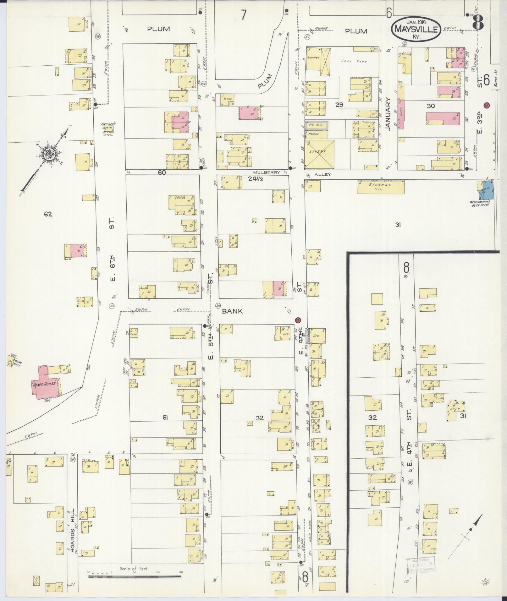 Sanborn Fire Insurance Map from Maysville, Mason County, Kentucky (1914), Sheet #0008 - Historic Sanborn Fire Insurance Map Print, vintage old map wall art, antique decor, genealogy gift, Kentucky Kentucky map