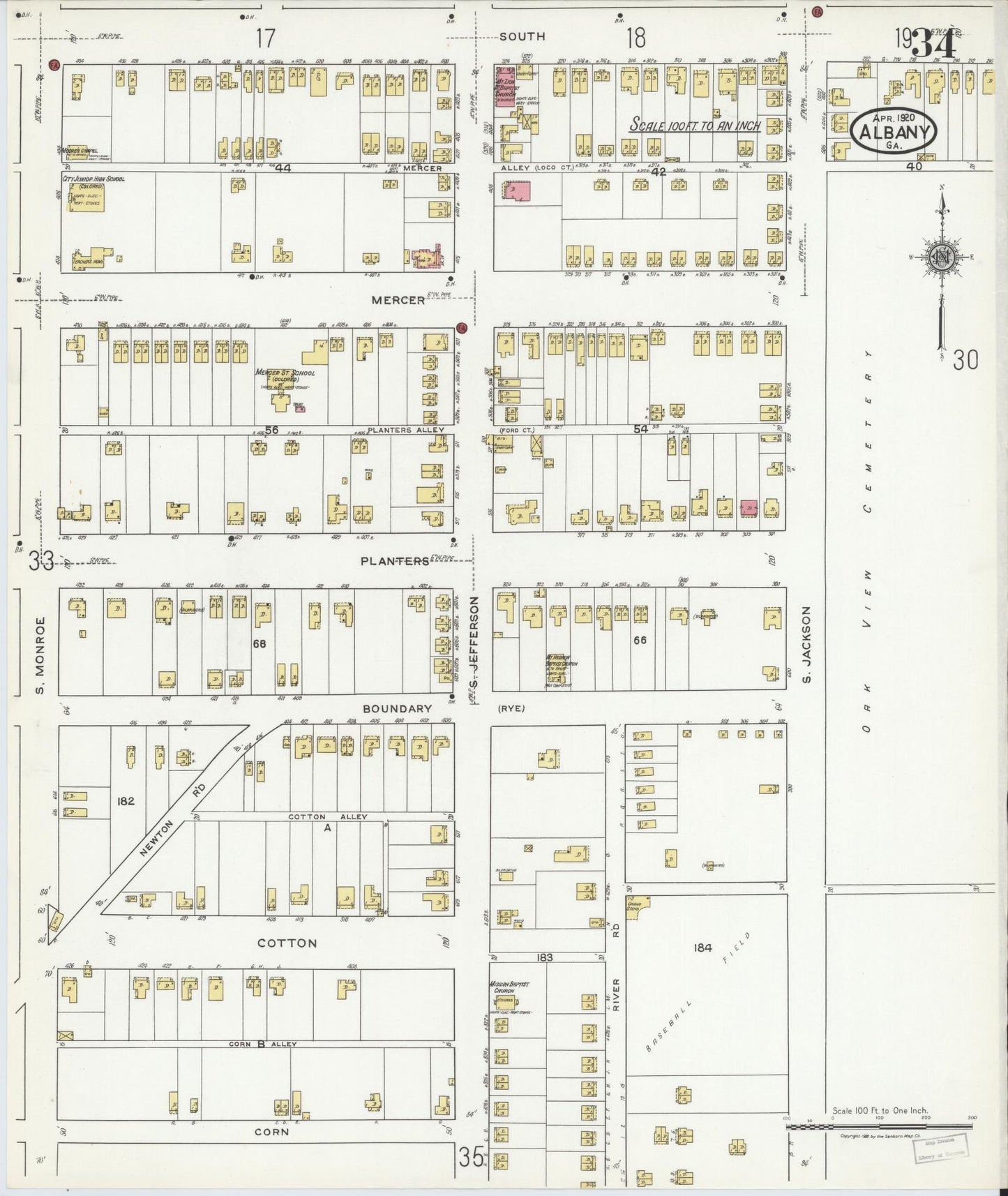 Sanborn Fire Insurance Map from Albany, Dougherty County, Georgia (1920), Sheet #0034 - Historic Sanborn Fire Insurance Map Print, vintage old map wall art, antique decor, genealogy gift, Georgia Georgia map