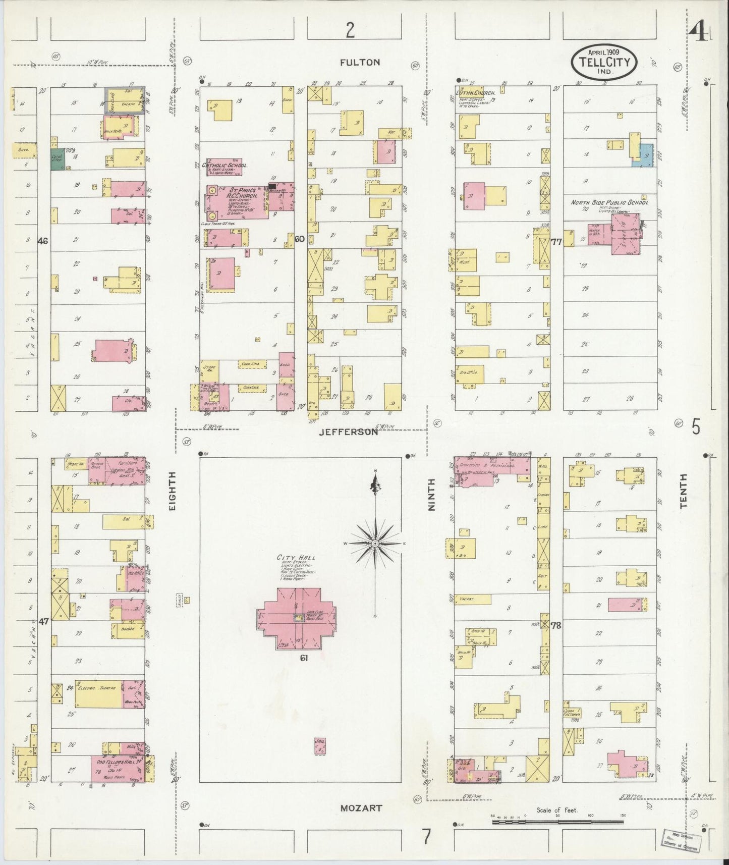 Sanborn Fire Insurance Map from Tell City, Perry County, Indiana (1909), Sheet #0004 - Complete Map Set gallery image, historic Sanborn map, vintage wall art, Indiana Indiana