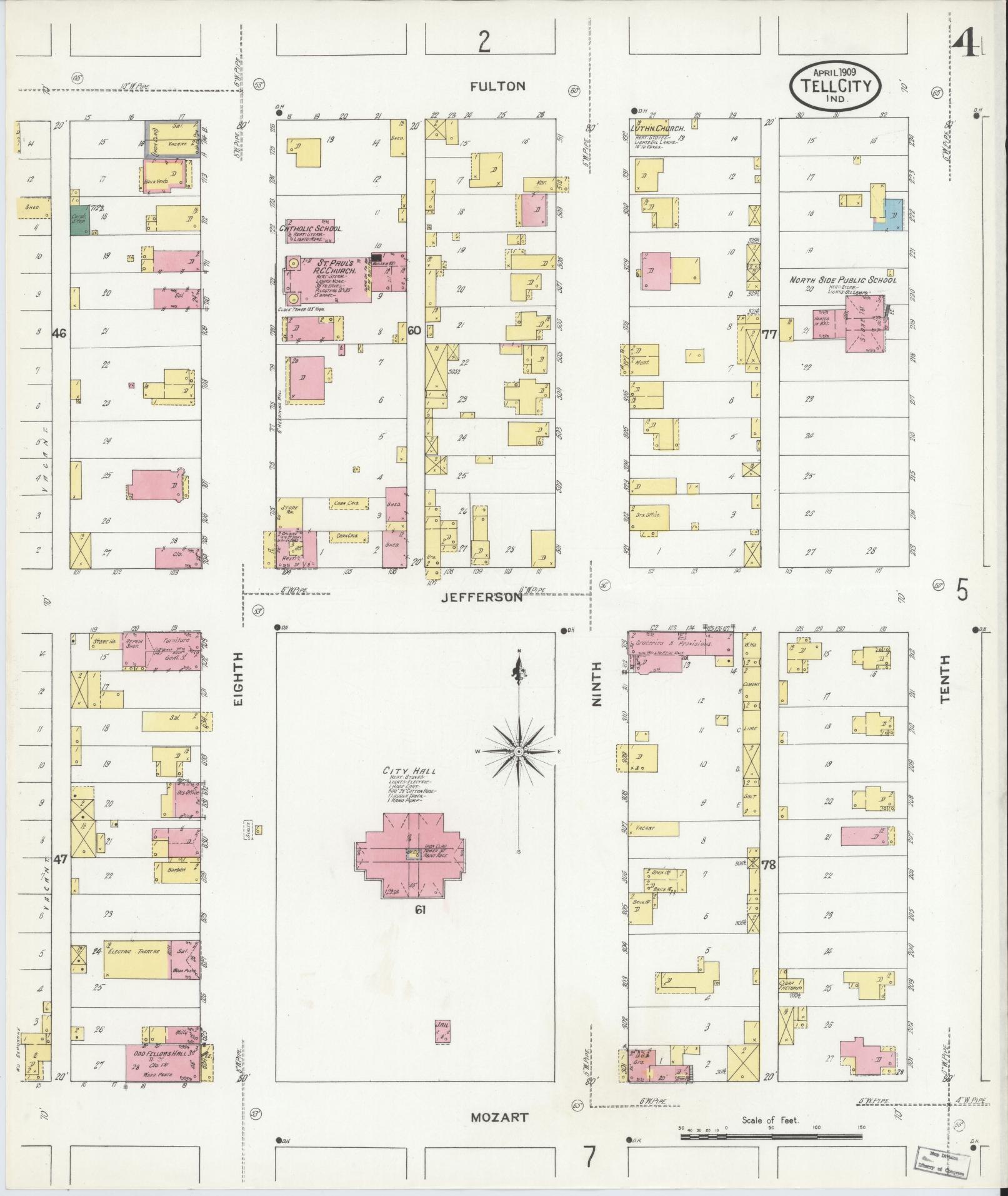 Sanborn Fire Insurance Map from Tell City, Perry County, Indiana (1909), Sheet #0004 - Complete Map Set gallery image, historic Sanborn map, vintage wall art, Indiana Indiana