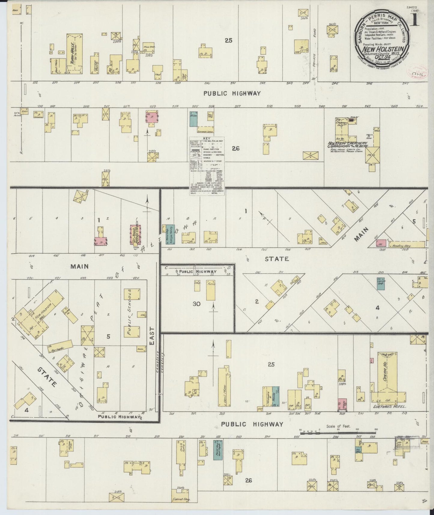 Sanborn Fire Insurance Map from New Holstein, Calumet County, Wisconsin (1894), Sheet #0001 - Complete Map Set gallery image, historic Sanborn map, vintage wall art, Wisconsin Wisconsin