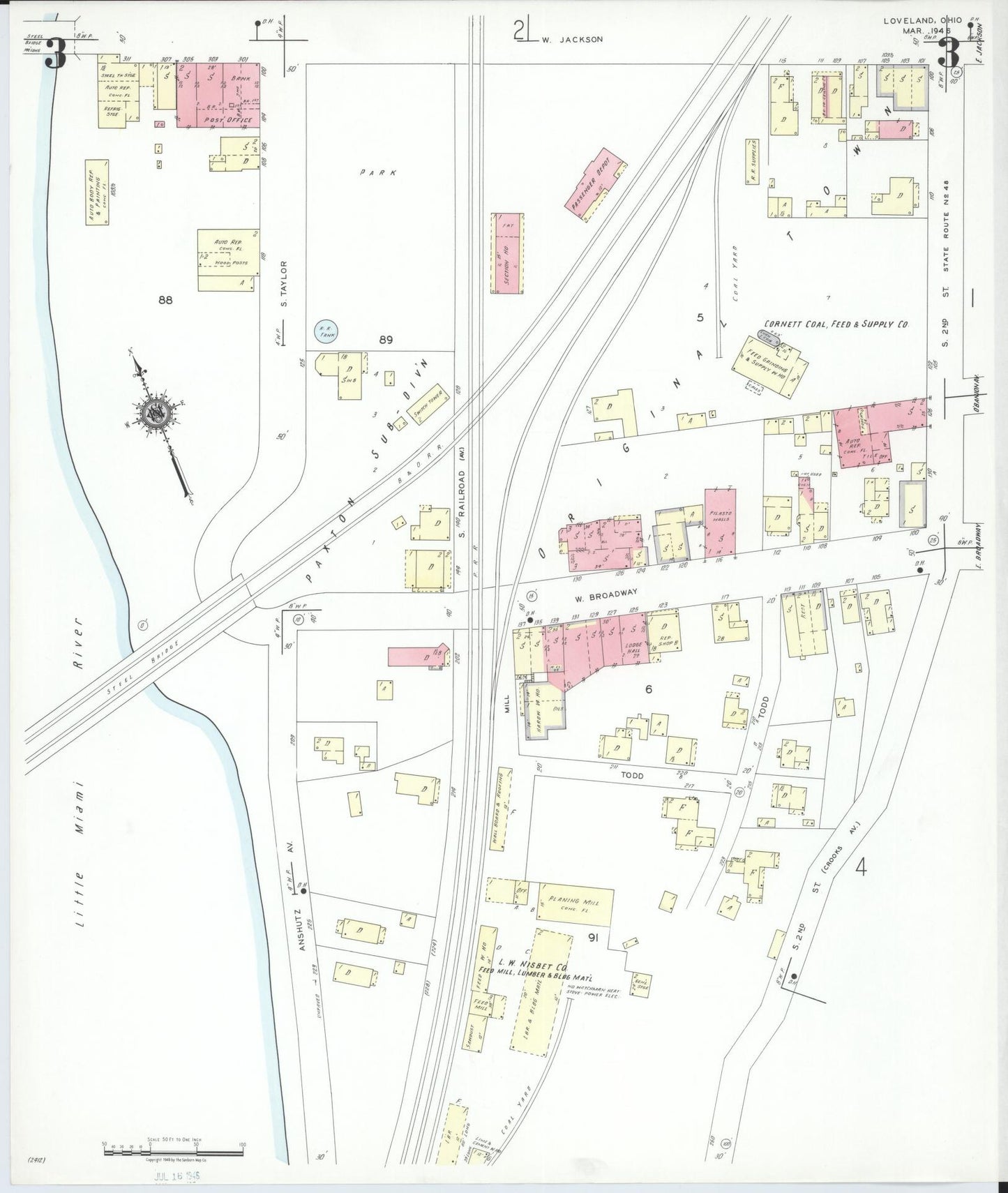 Sanborn Fire Insurance Map from Loveland, Clermont, Hamilton, And Warren County, Ohio (1946), Sheet #0003 - Historic Sanborn Fire Insurance Map Print, vintage old map wall art, antique decor, genealogy gift, Ohio Ohio map