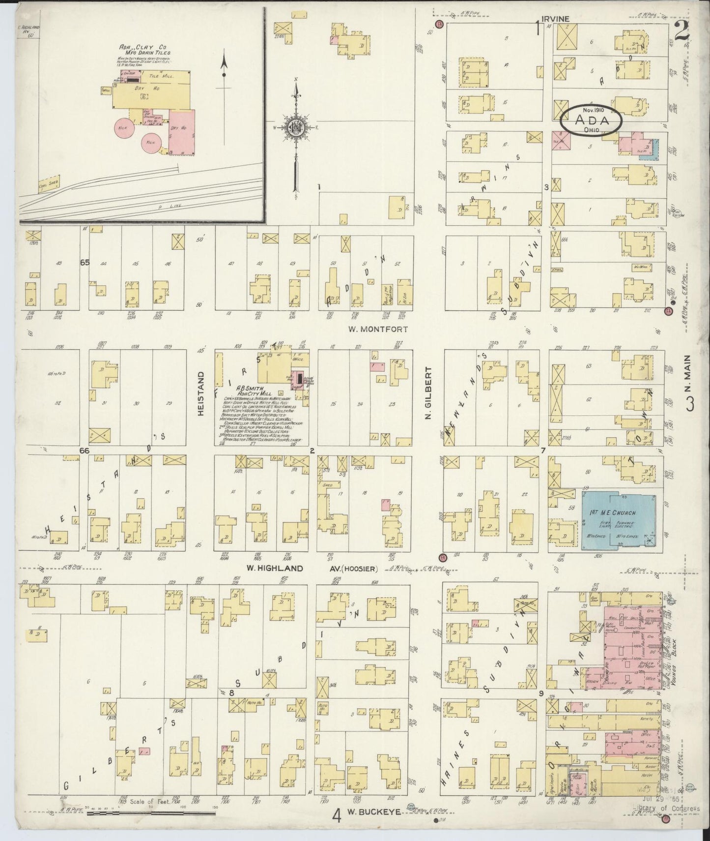 Sanborn Fire Insurance Map from Ada, Hardin County, Ohio (1910), Sheet #0002 - Historic Sanborn Fire Insurance Map Print, vintage old map wall art, antique decor, genealogy gift, Ohio Ohio map