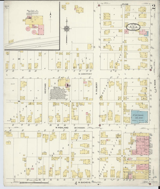 Sanborn Fire Insurance Map from Ada, Hardin County, Ohio (1910), Sheet #0002 - Historic Sanborn Fire Insurance Map Print, vintage old map wall art, antique decor, genealogy gift, Ohio Ohio map