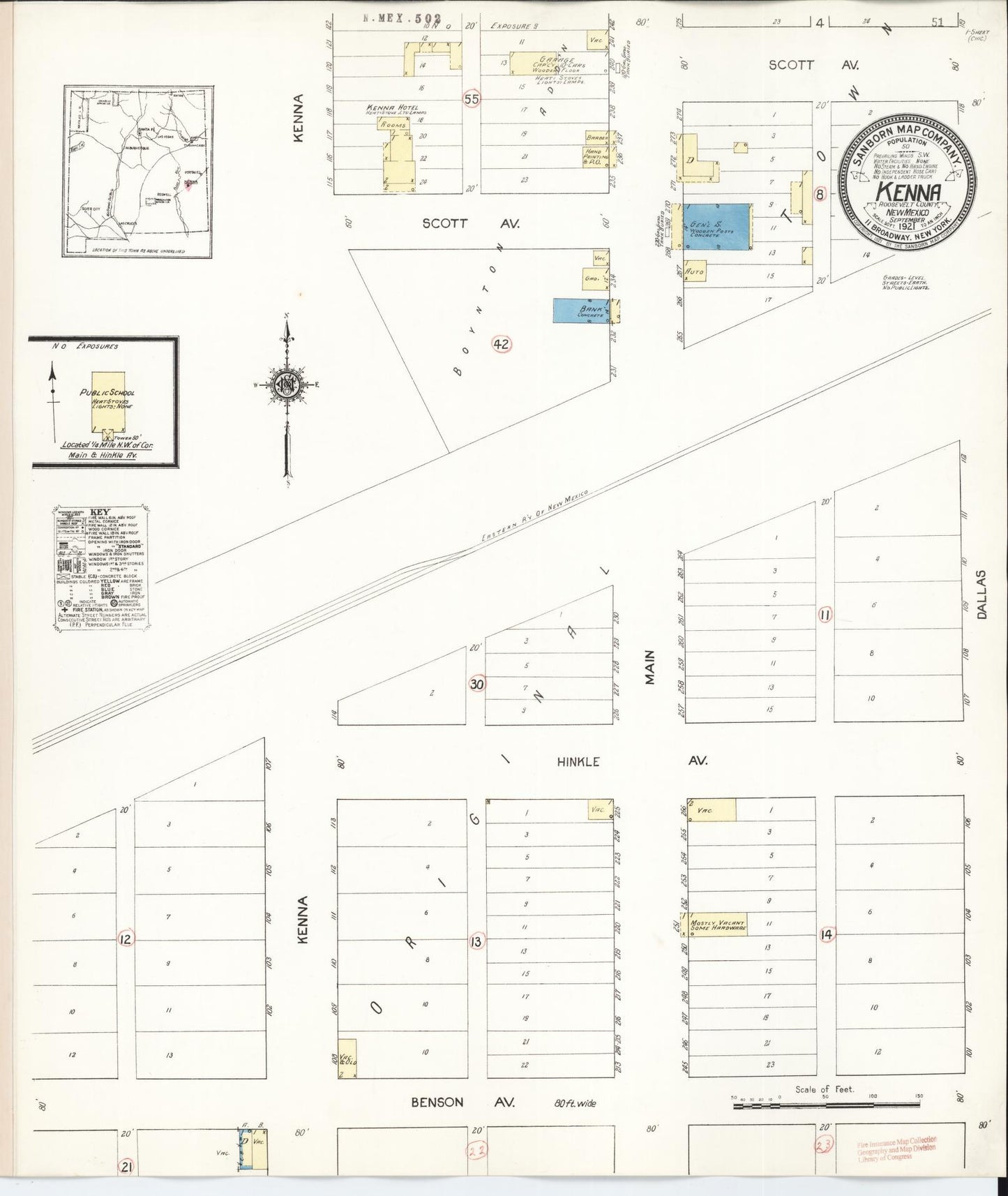 Sanborn Fire Insurance Map from Kenna, Roosevelt County, New Mexico (1921), Sheet #0001 - Historic Sanborn Fire Insurance Map Print, vintage old map wall art, antique decor, genealogy gift, New Mexico New Mexico map