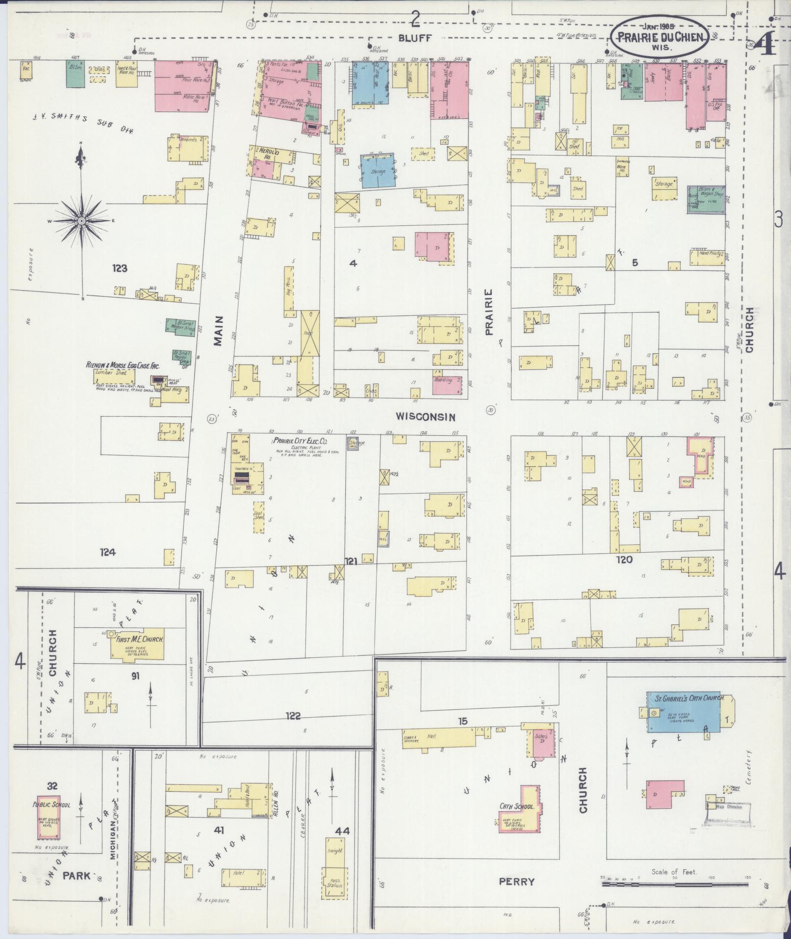 Sanborn Fire Insurance Map from Prairie du Chien, Crawford County, Wisconsin (1905), Sheet #0004 - Historic Sanborn Fire Insurance Map Print, vintage old map wall art, antique decor, genealogy gift, Wisconsin Wisconsin map