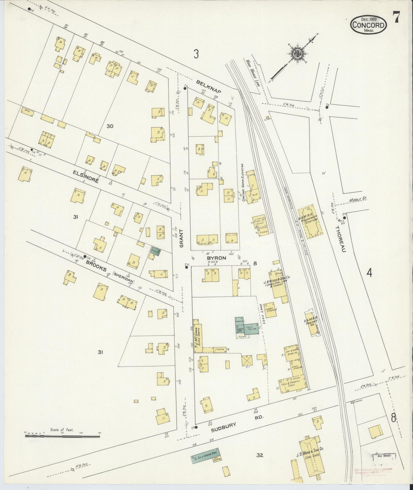 Sanborn Fire Insurance Map from Concord, Middlesex County, Massachusetts (1909), Sheet #0007 - Complete Map Set gallery image, historic Sanborn map, vintage wall art, Massachusetts Massachusetts