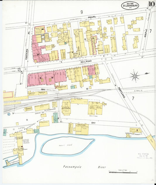 Sanborn Fire Insurance Map from Saint Johnsbury, Caledonia County, Vermont (1905), Sheet #0010 - Historic Sanborn Fire Insurance Map Print, vintage old map wall art, antique decor, genealogy gift, Vermont Vermont map