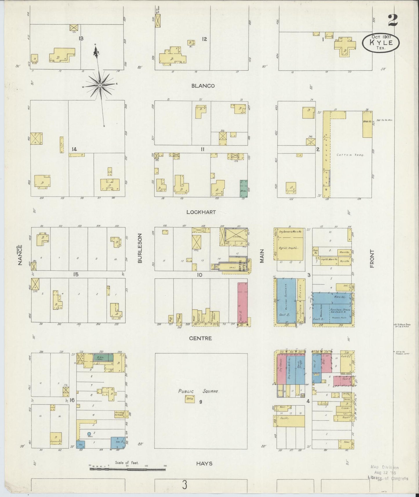 Sanborn Fire Insurance Map from Kyle, Hays County, Texas (1907), Sheet #0002 - Historic Sanborn Fire Insurance Map Print, vintage old map wall art, antique decor, genealogy gift, Texas Texas map