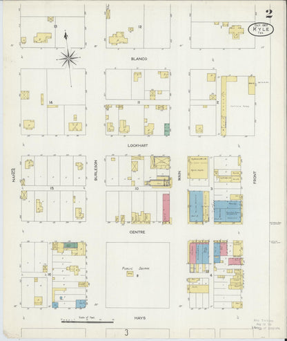 Sanborn Fire Insurance Map from Kyle, Hays County, Texas (1907), Sheet #0002 - Historic Sanborn Fire Insurance Map Print, vintage old map wall art, antique decor, genealogy gift, Texas Texas map