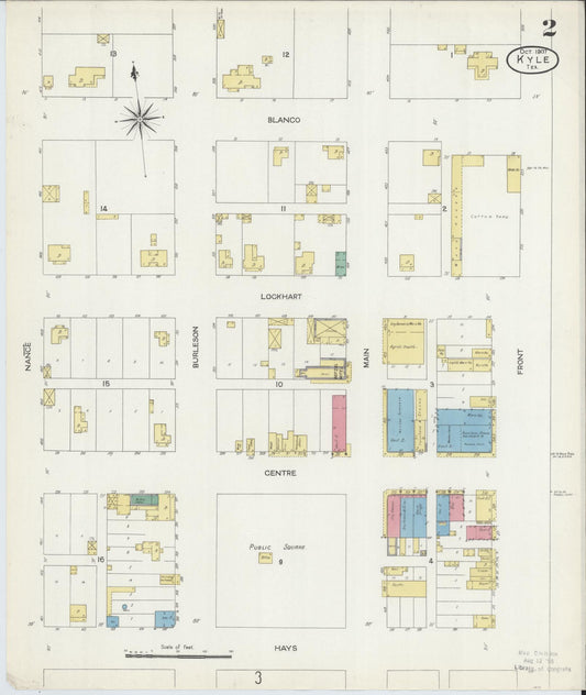 Sanborn Fire Insurance Map from Kyle, Hays County, Texas (1907), Sheet #0002 - Historic Sanborn Fire Insurance Map Print, vintage old map wall art, antique decor, genealogy gift, Texas Texas map